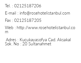 Rose Hotel stanbul iletiim bilgileri